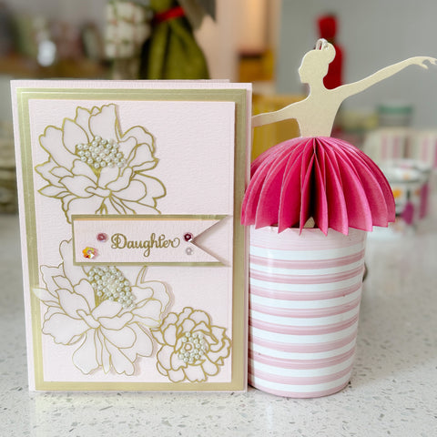 DAUGHTER - Pink & Gold embossed flowers Card