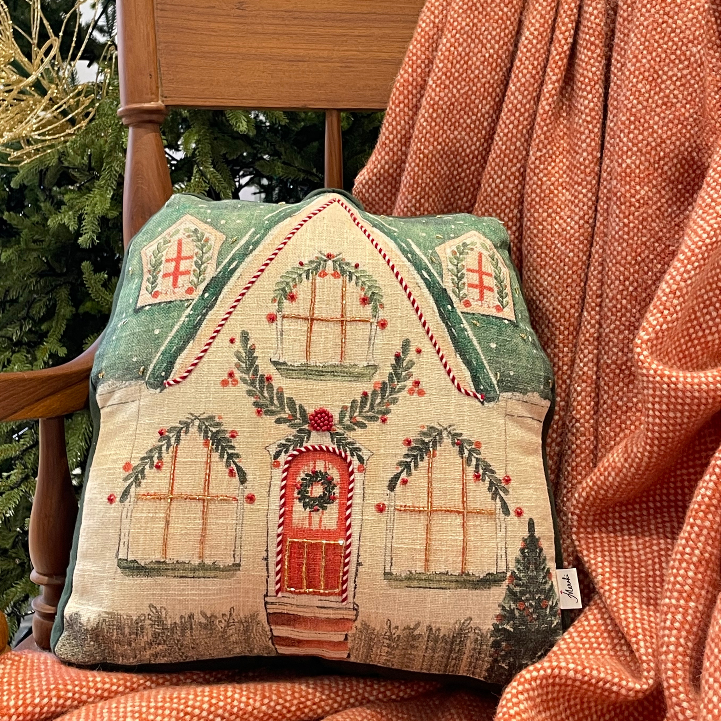 Christmas Linen Cushion Covers - Christmas House (14"x14")