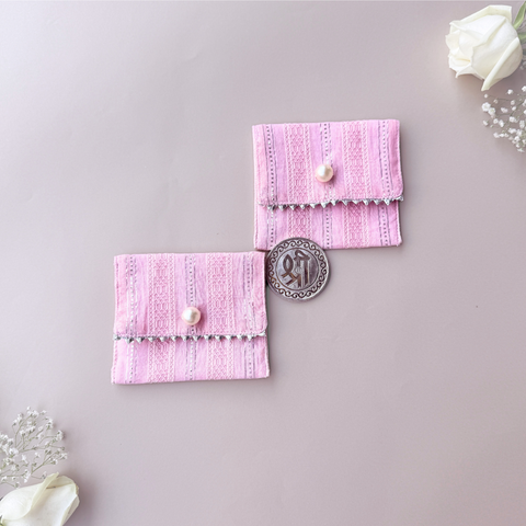 Pink & Silver-Striped Coin Pouches (Set of 2)
