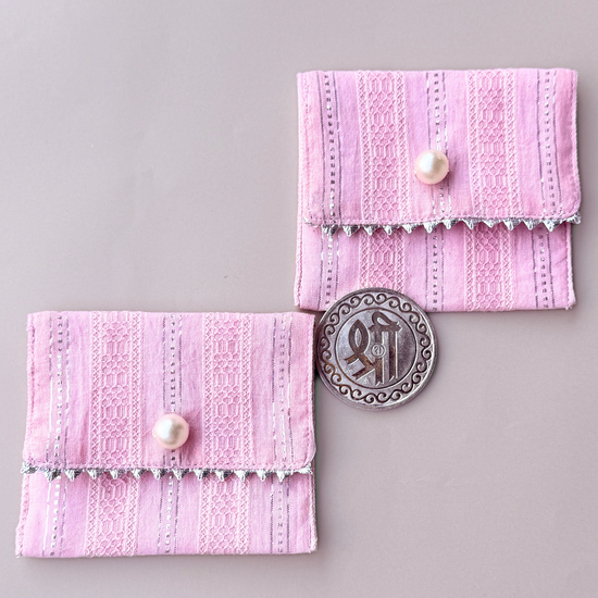 Pink & Silver-Striped Coin Pouches (Set of 2)