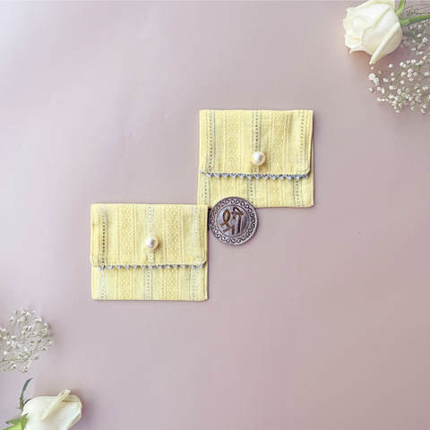 Yellow & Silver-Striped Coin Pouches (Set of 2)