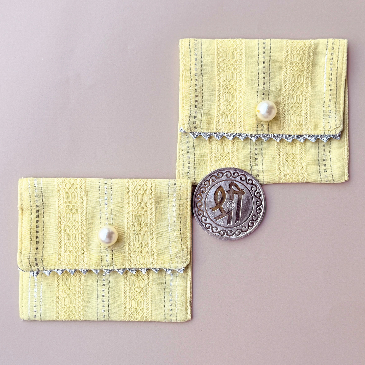 Yellow & Silver-Striped Coin Pouches (Set of 2)