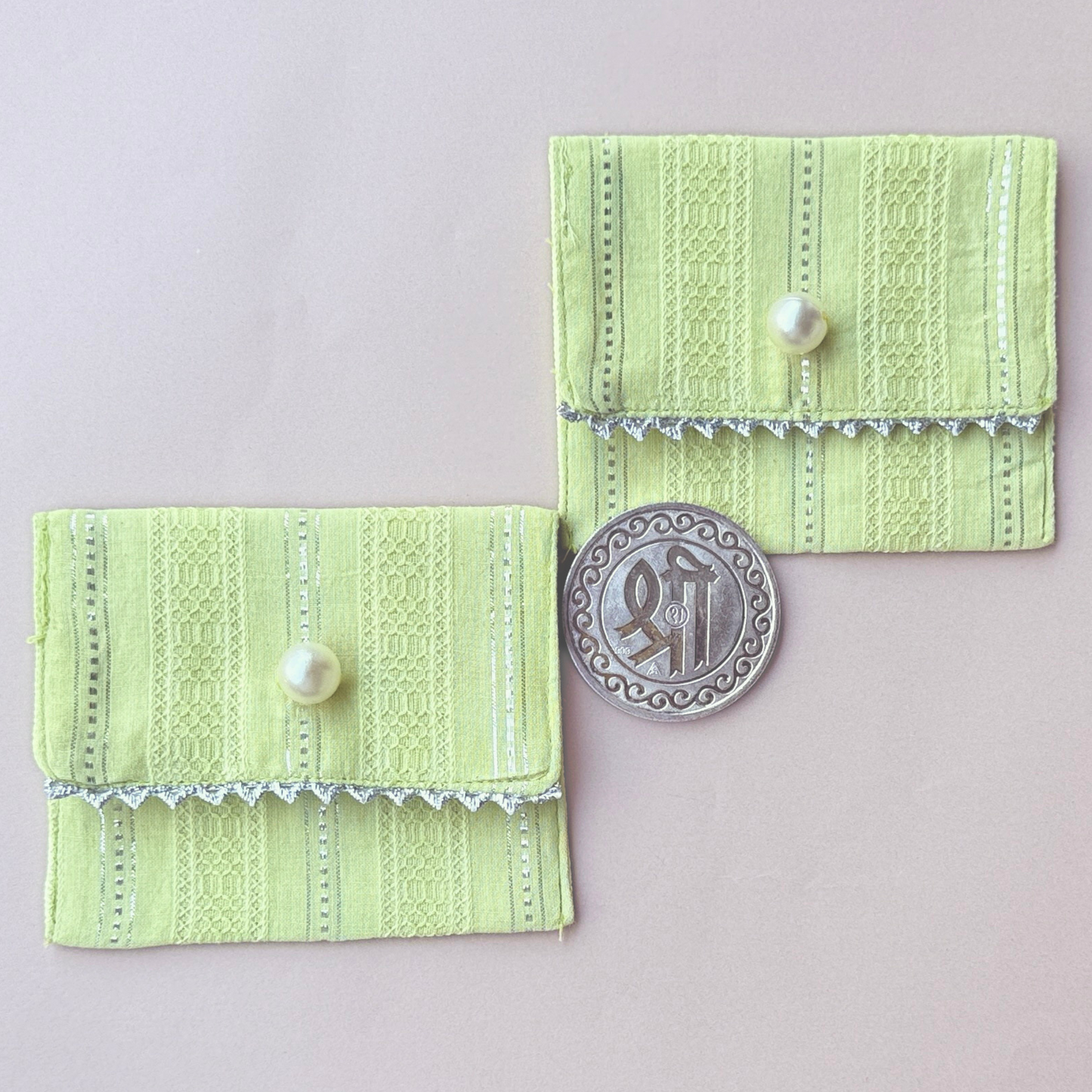 Green & Silver-Striped Coin Pouches (Set of 2)