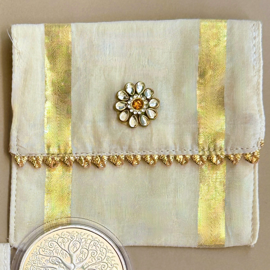 Ivory Gold-Striped Coin Pouches (Set of 2)