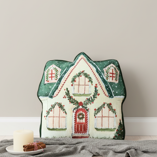 Christmas Linen Cushion Covers - Christmas House (14"x14")