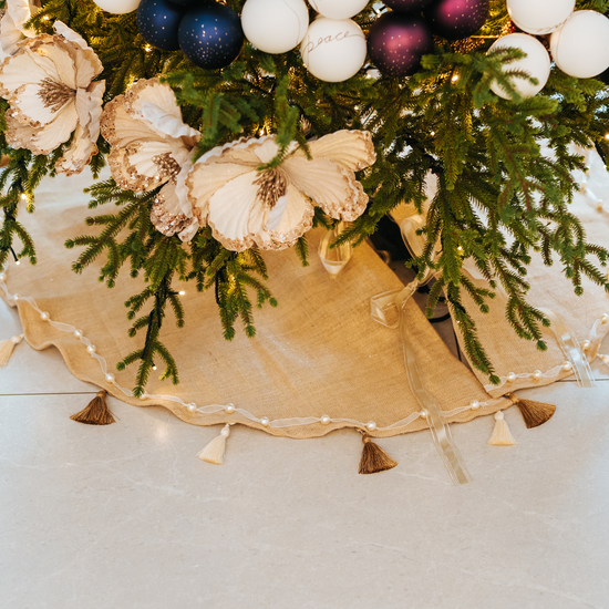 Off-White Skirt with Pearls and Tassels