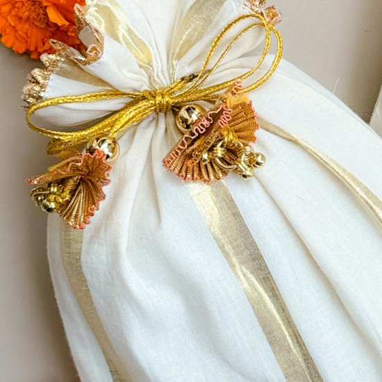 Ivory Gold-Striped Batwa Bags (Set of 2)