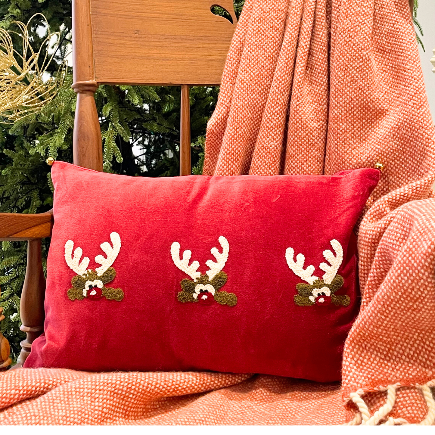Rudolph Velvet Christmas Cushion Cover (12"X18")