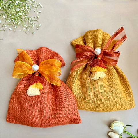 Jute Orange & Mustard Batwa Bags (Set of 2)