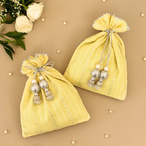 Yellow & Silver Striped Batwa Bags -Medium (Set of 2)