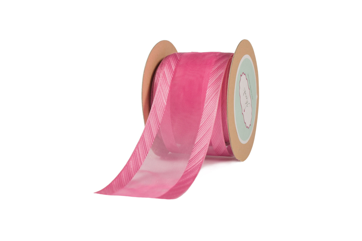 Rose Pink Sheer Ribbon With Woven Satin Edge