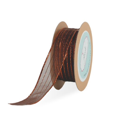 Brown Metallic Stripes Sheer Ribbon