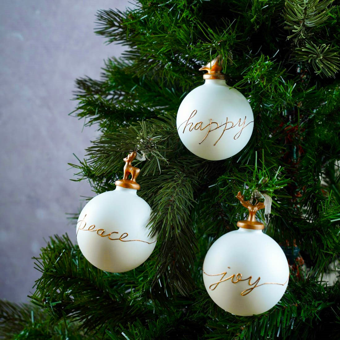 Christmas Ornaments (Joy, Happy, Peace) White