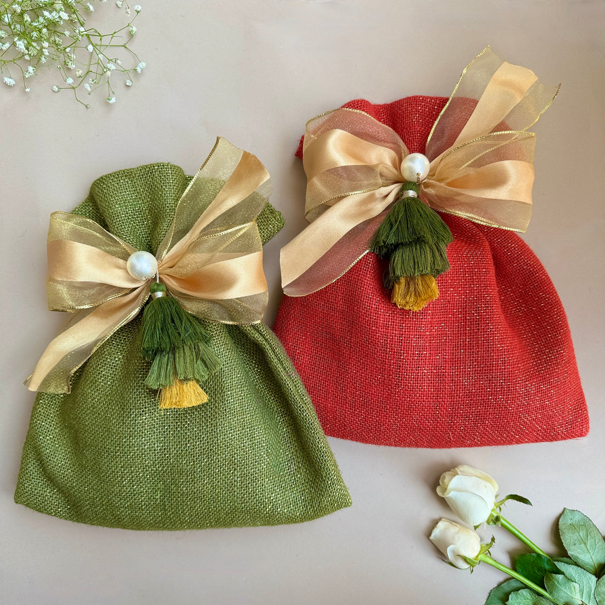 Jute Red & Green Batwa Bags (Set of 2) – Meraki Wraps