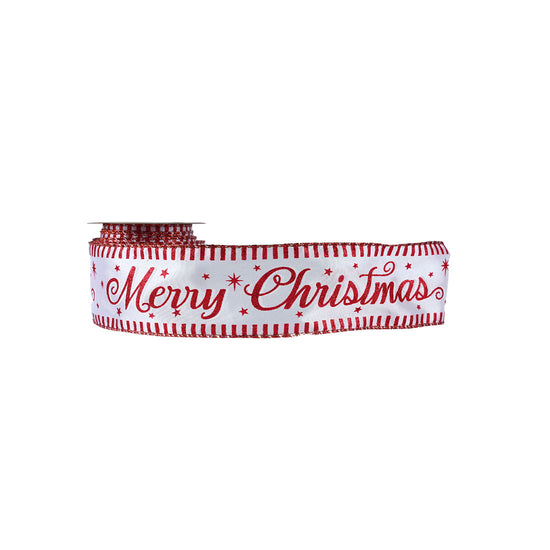 Red & white merry Christmas wired ribbon