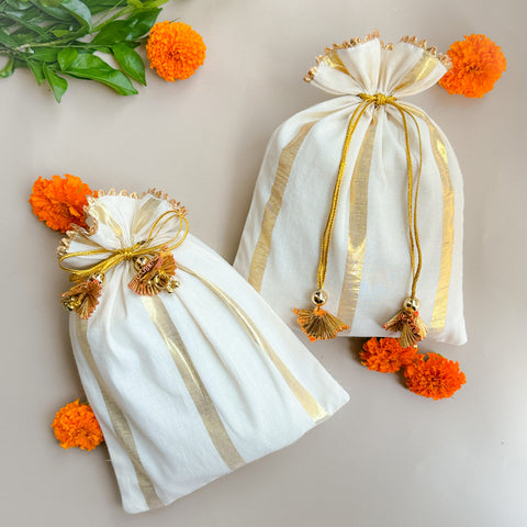 Ivory Gold-Striped Batwa Bags (Set of 2)