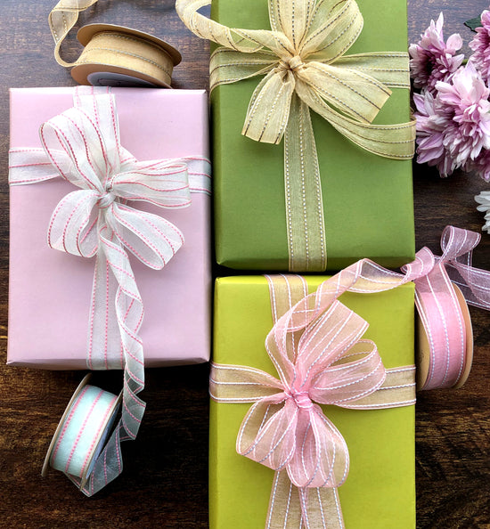 Load image into Gallery viewer, Sheer ribbon with stitches
