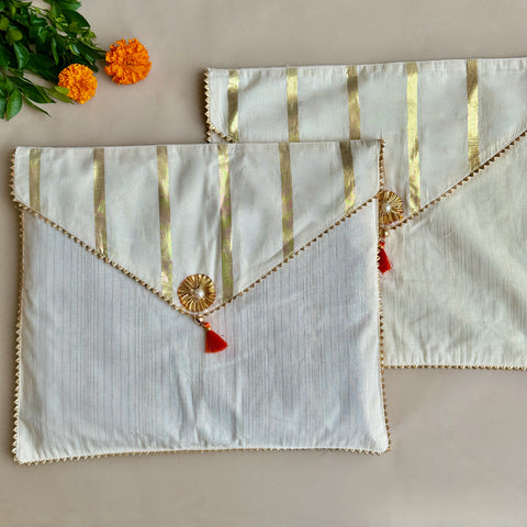 Ivory Gold-Striped Saree/Stole Cases (Single piece)