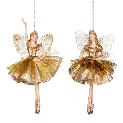 Golden Ballerina Fairy Ornaments - set of 2