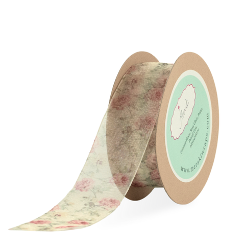 Vintage Rose Floral Print Sheer Ribbon