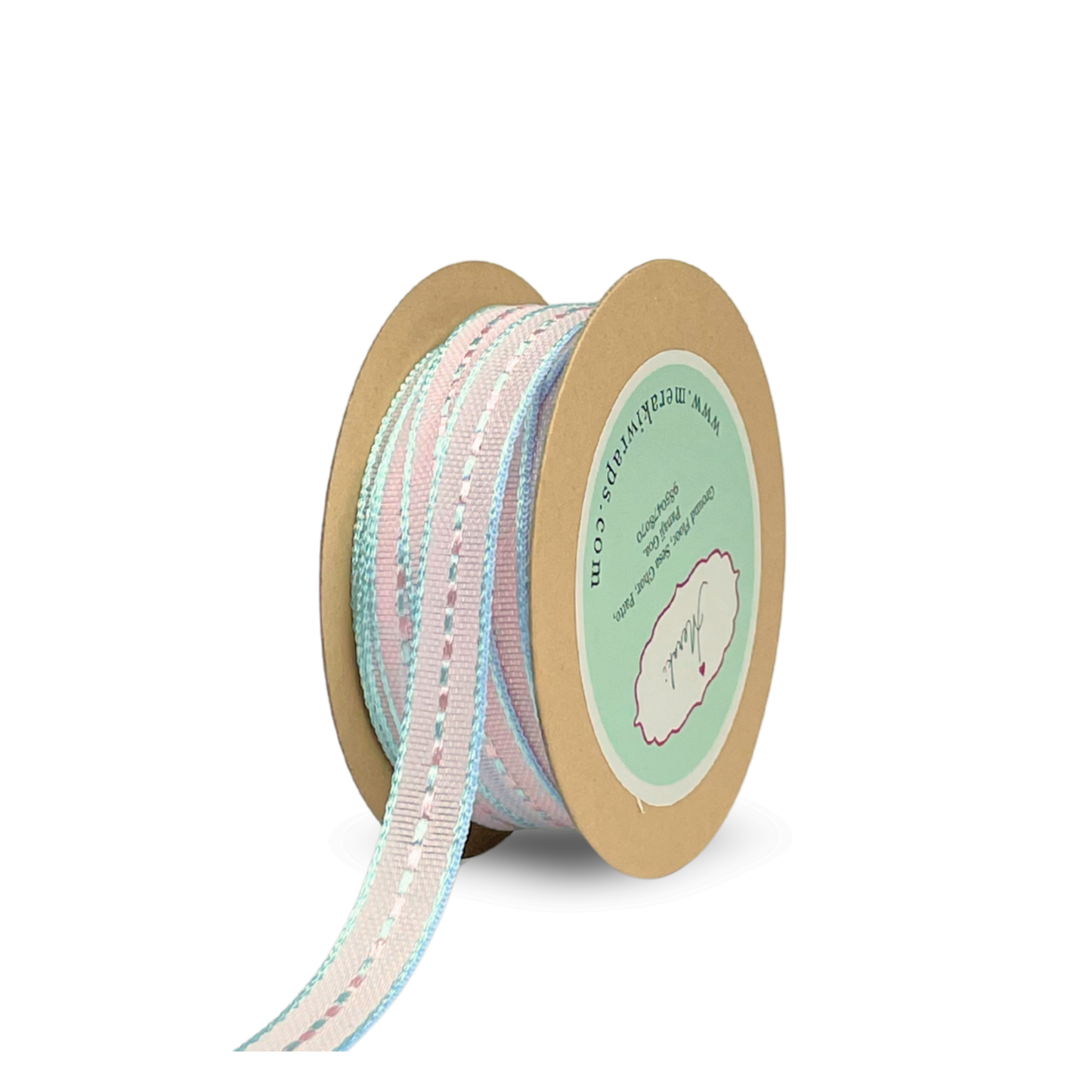 Grosgrain Ribbon with Pink & Blue Centre Stitches