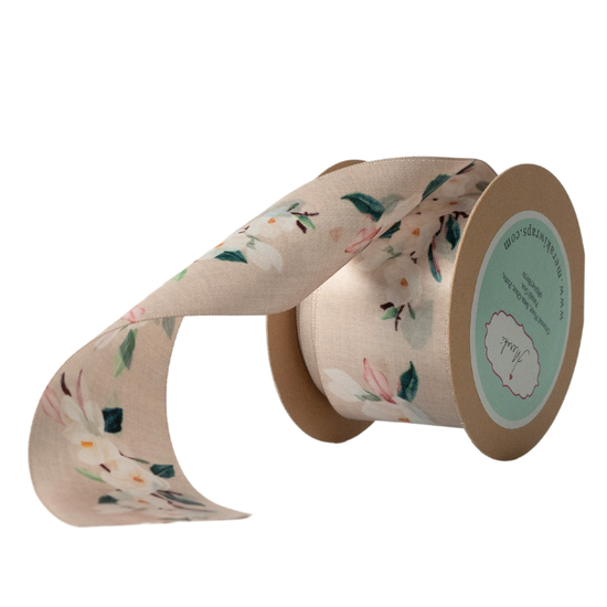 Magnolia Floral Print Satin Ribbon