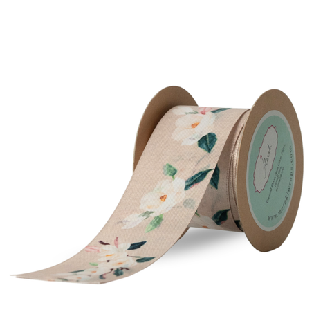 Magnolia Floral Print Satin Ribbon