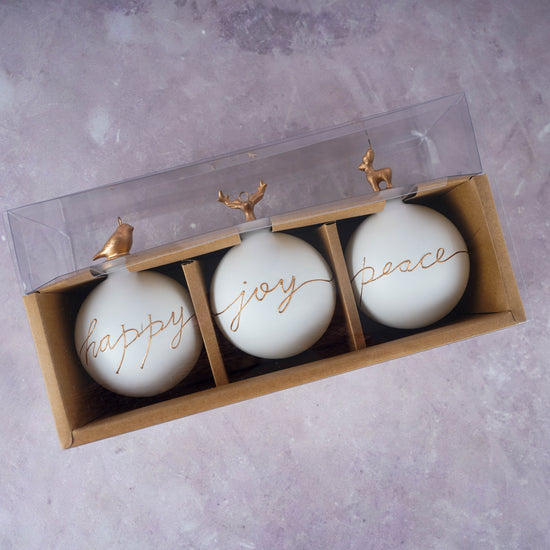 Load image into Gallery viewer, Christmas Ornaments (Joy, Happy, Peace) White
