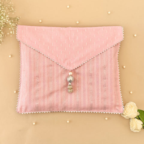 Pink & Silver Striped Saree/Stole Cases