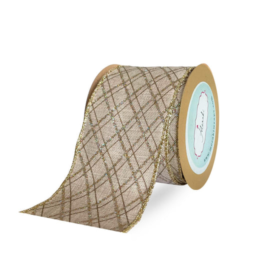 Natural & Gold Diamond Lattice Ribbon