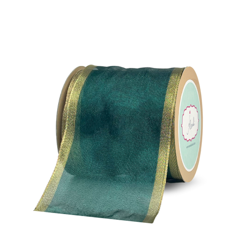 Emerald Mist Organza Ribbon with Gold Edges
