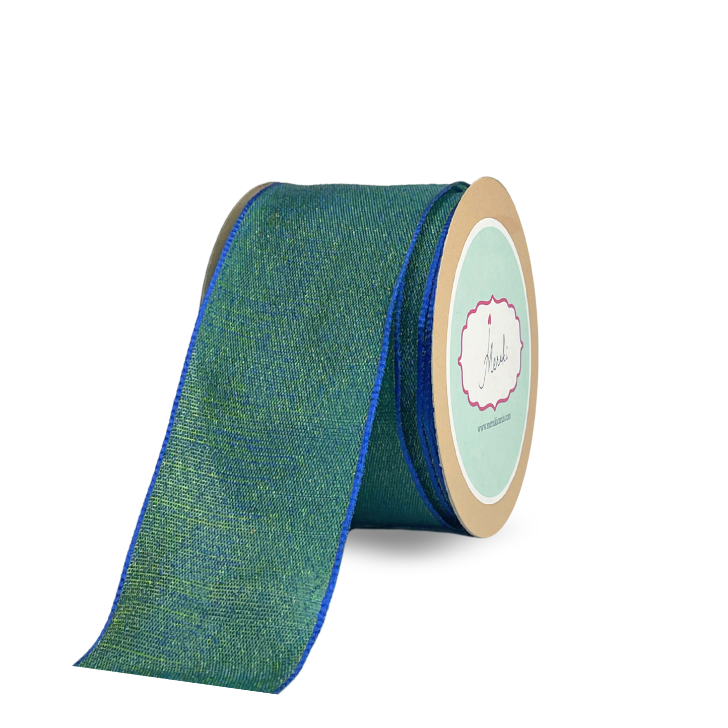 Green Linen-Texture Ribbon with Blue Edge