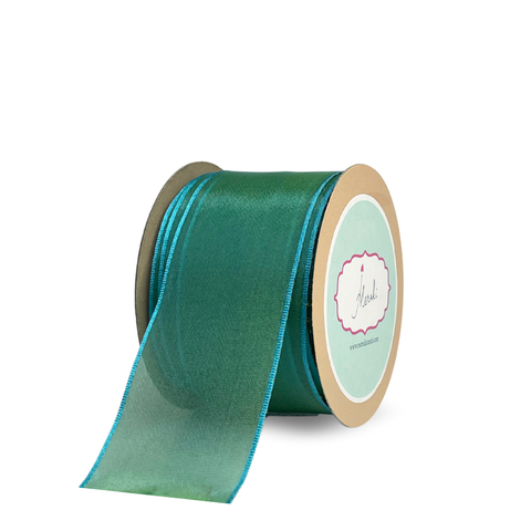 Fresh Green Sheer Ribbon with Blue Edge