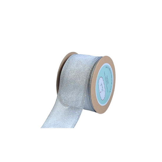 White Sheer Ribbon with Silver Sparkle