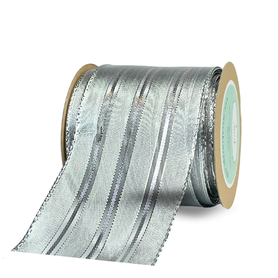 Silver Sheer Ribbon with Metallic Stripes