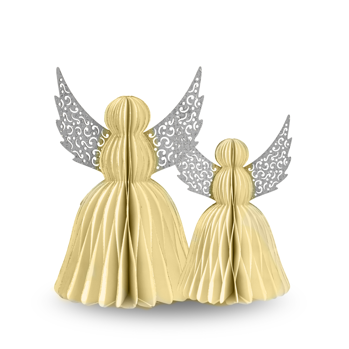 Off-white Angel With Silver Wings And Silver Glitter Edges (Set of 2)