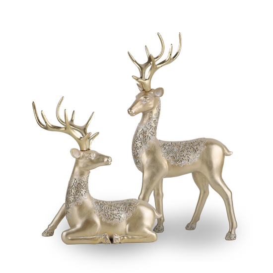 Load image into Gallery viewer, Gold Reindeers Christmas Decor Set of 2
