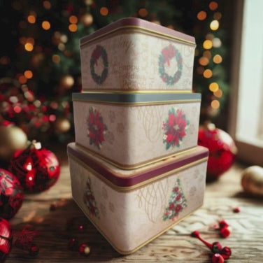 Vintage Christmas Tin Set of 3