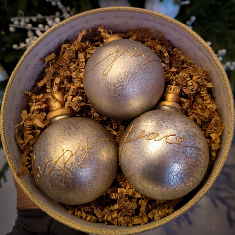Christmas Ornaments (Joy, Happy, Peace) Silver