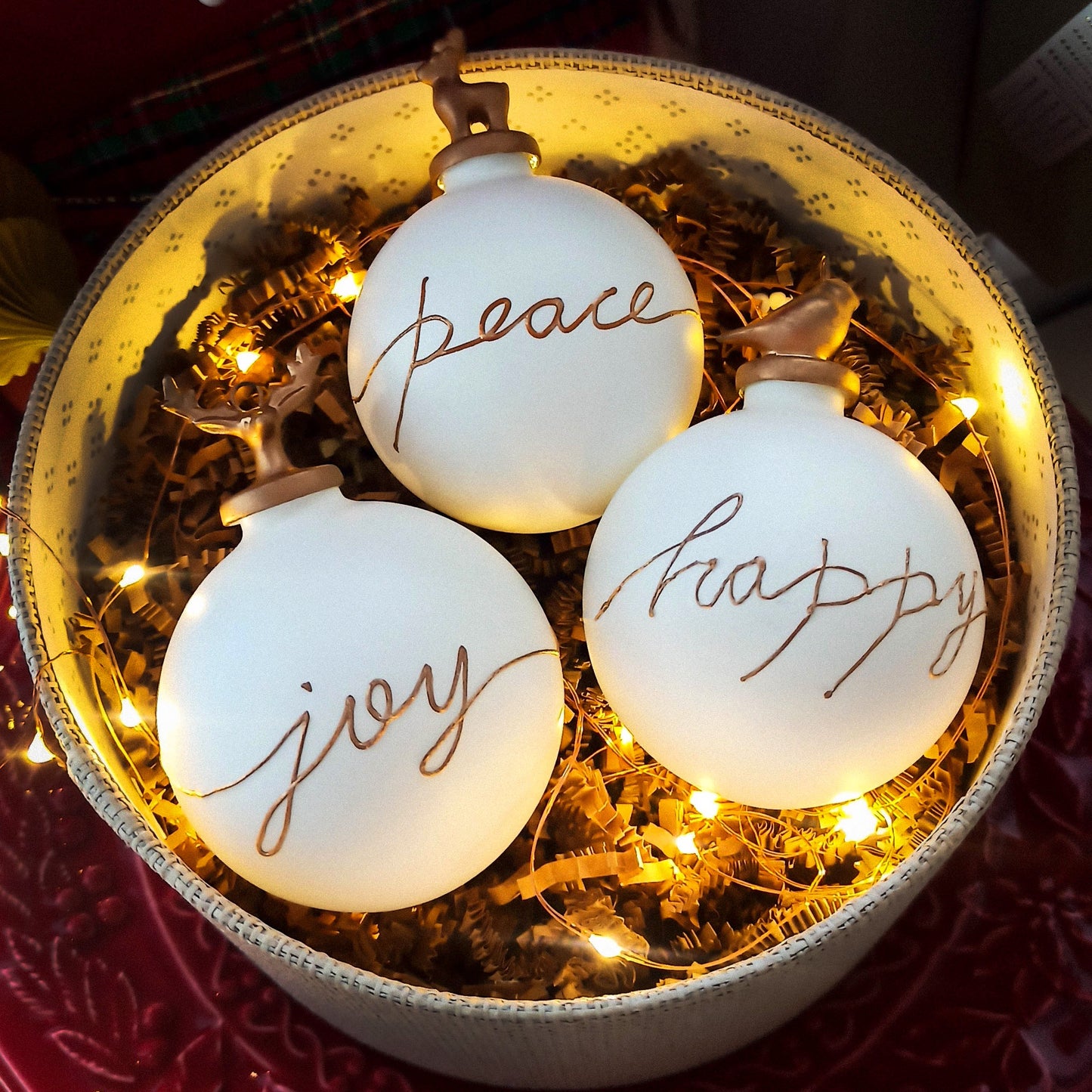 Christmas Ornaments (Joy, Happy, Peace) White