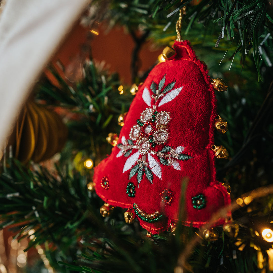 Load image into Gallery viewer, Heart &amp;amp; Bell Shaped Embroidered Ornaments
