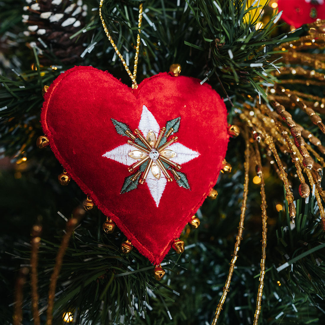Heart & Bell Shaped Embroidered Ornaments