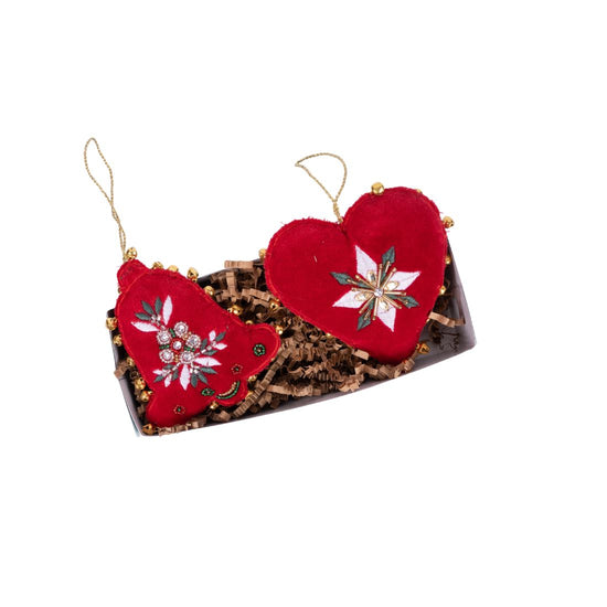 Heart & Bell Shaped Embroidered Ornaments