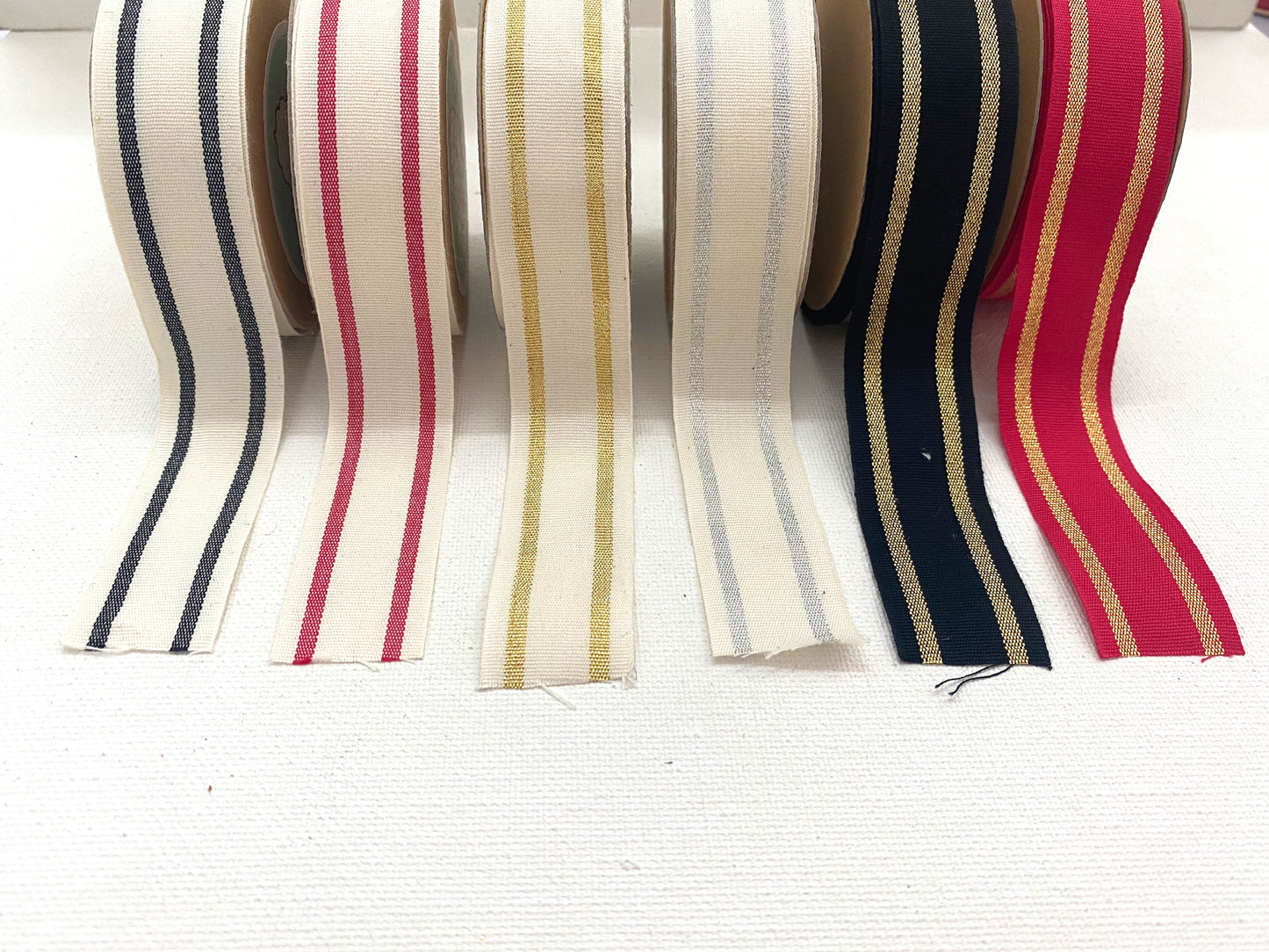 Cotton Ribbon with Gold Stripes
