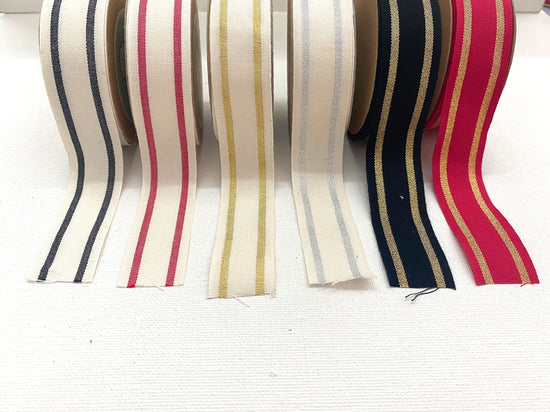 Load image into Gallery viewer, Cotton Ribbon with Gold Stripes
