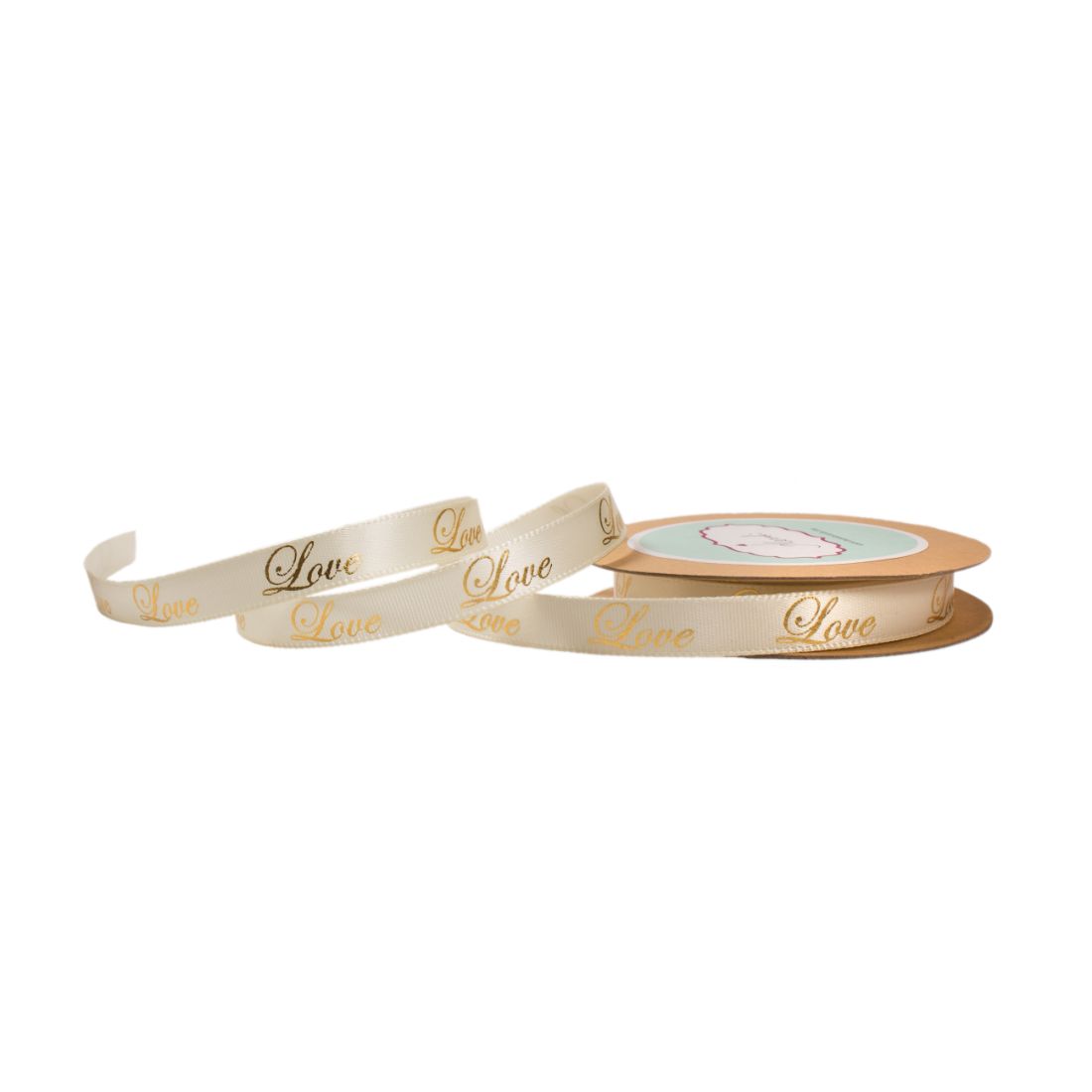 Off- white Satin Ribbon with Love printed in Gold